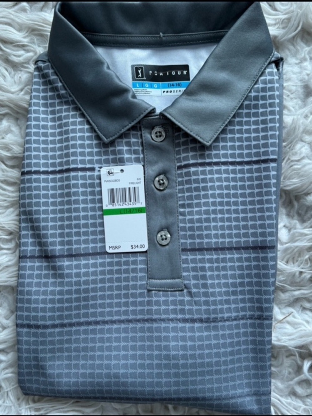 NWT PGA Tour Boy’s Gray Polo Golf Shirt